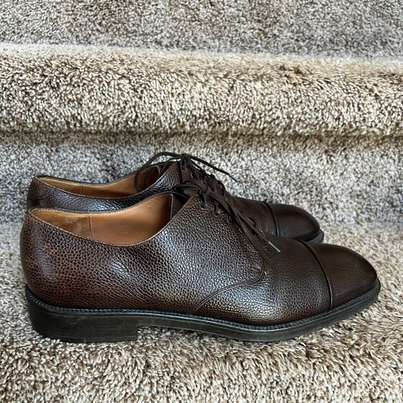Salvatore Ferragamo Men's Brown Brown Pebbled Leather Oxford Shoes - - Picture 1 of 13